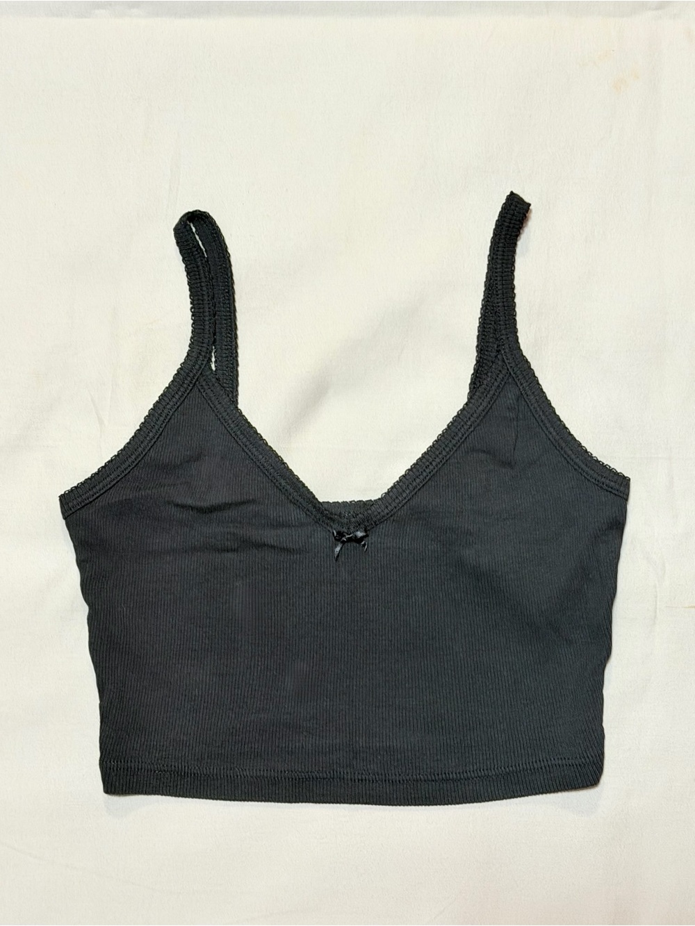 Aritzia Sunday Best Cropped Ribbed Lace Cami Tank Top Black Small 100% Cotton